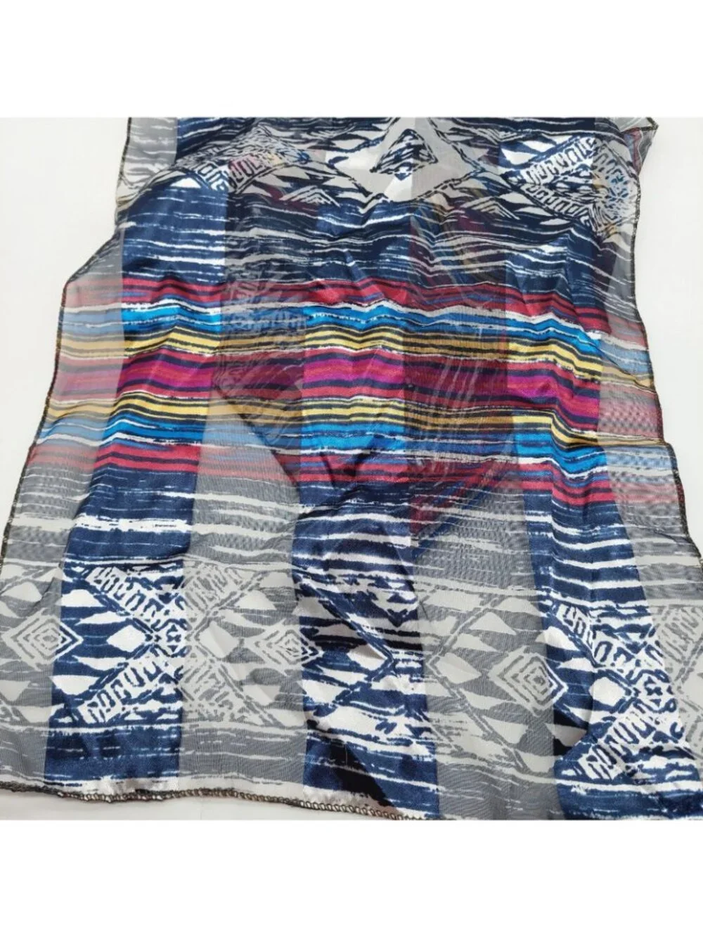 Blue Red Striped Geometric Multi-colored Scarf Rectangle 13